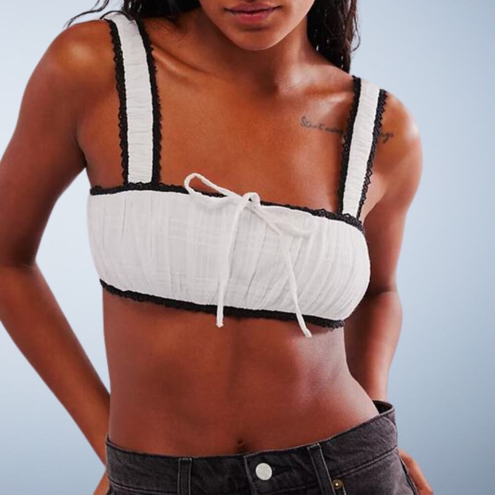 Free People Enchanted Micro Cami Ruched Bandeau Crop Top White Large